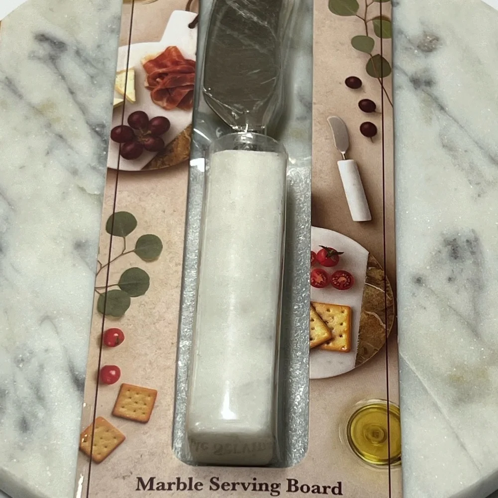 New Isola White Gray Marble Serving Board Cheese Knife Set BPA Free medium size